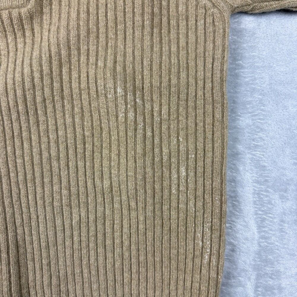 L.L.Bean 100% Merino Wool Rib Knit Henley Sweater Elbow Patch Tan Men’s L - Picture 6 of 9